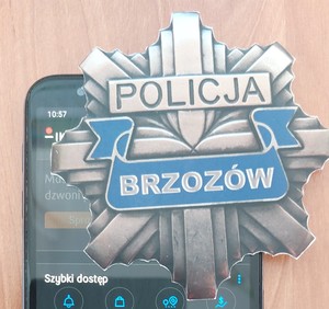 widoczna odznaka policyjna z napisem Policja Brzozów